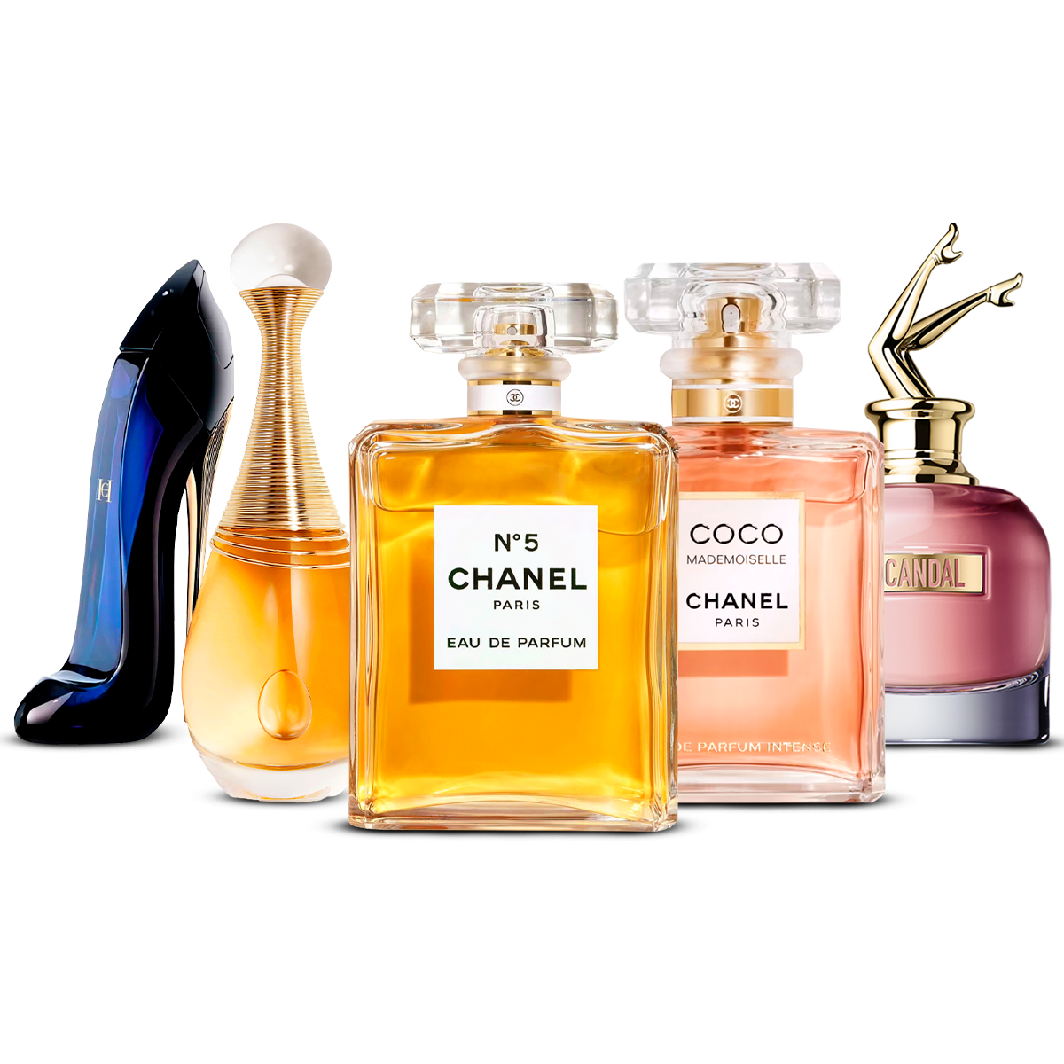 Combination of 5 women's perfumes – Good Girl, J'adore, Chanel Nº5, Coco Mademoiselle and Scandal [100 ml]